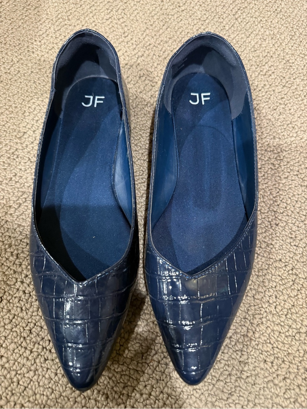 JustFab Croc-Embossed Pointed Navy Flats